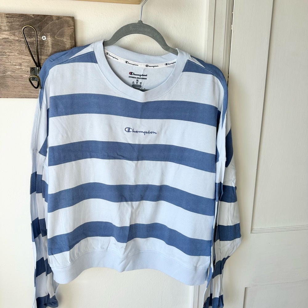 Champion Light Blue and Navy Striped Top